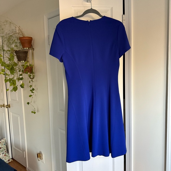 Theory Modern Short Sleeve Seamed Shift Fit and Flare Dress in Royal Blue - Picture 4 of 7